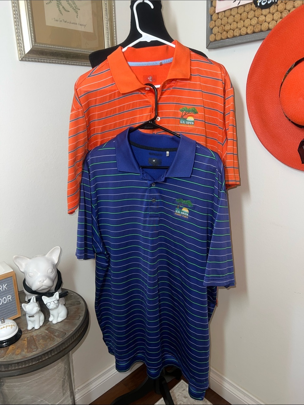 Vintage Adidas 2008 Torrey Pines US Open Striped Golf Shirts Orange & Blue Sz.L